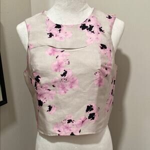 Aniina Floral Pink Sleeveless Top Size Medium Zippered Back Cropped Length